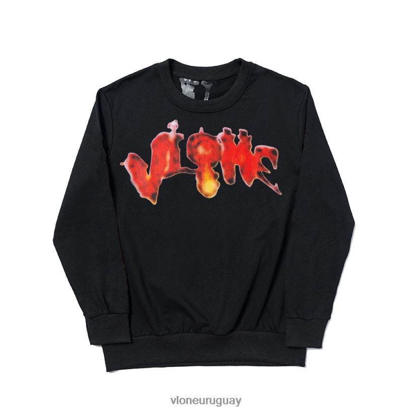 hombres Vlone sudadera halloween calabaza llameante negra arriba 84H0B384