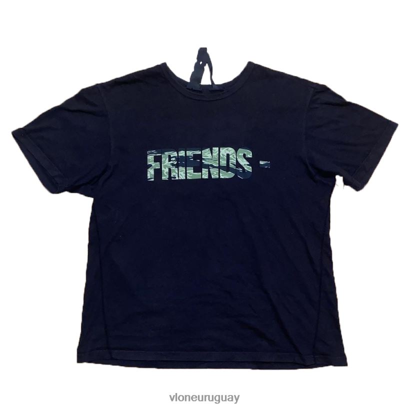 hombres Vlone camiseta de amigos de camuflaje del bosque negra arriba 84H0B227