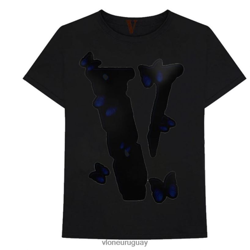 hombres Vlone camiseta negra con forma de mariposa arriba 84H0B272