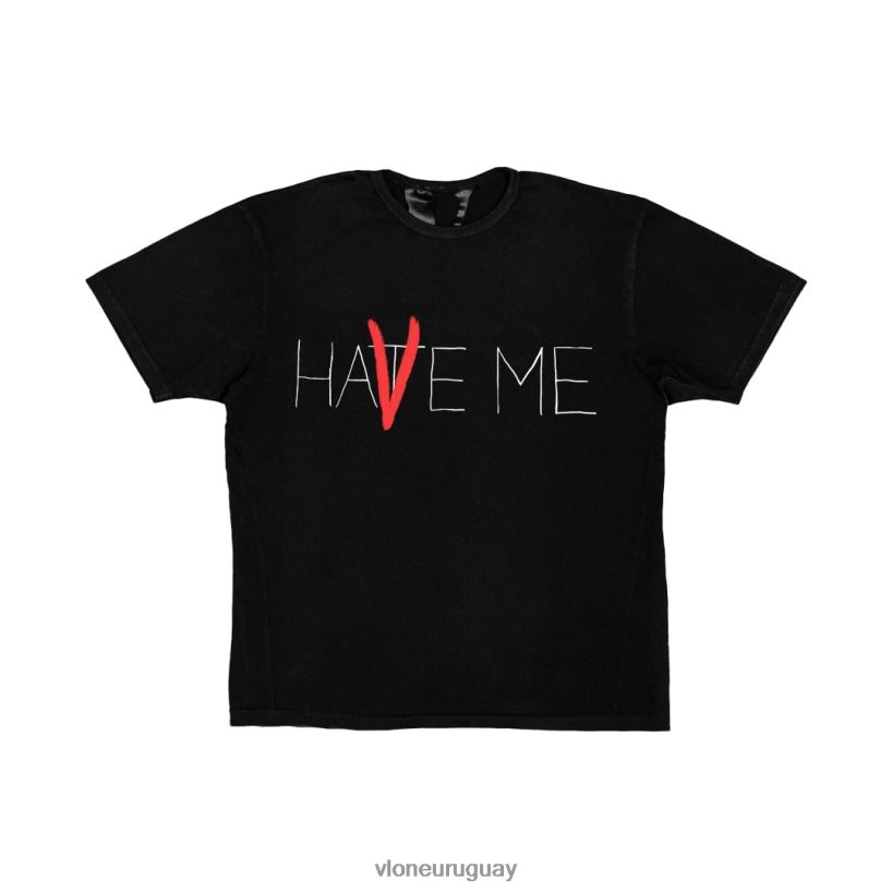 hombres Vlone tenme / odiame camiseta negra arriba 84H0B232