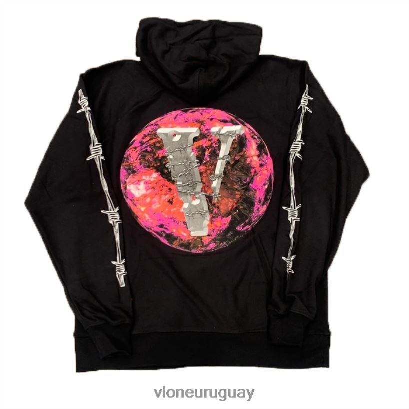 hombres Vlone Juice Wrld Planet Barbed Wire sudadera con capucha negra arriba 84H0B12
