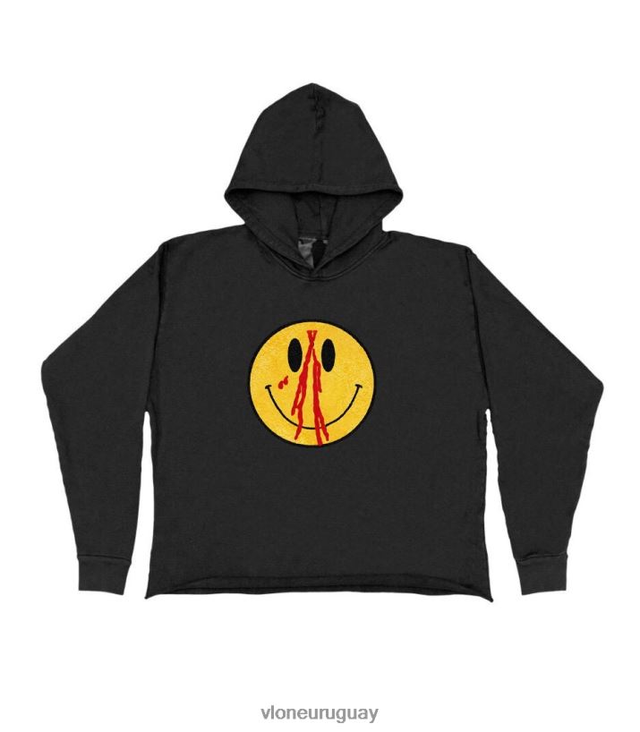hombres Vlone sudadera con capucha de algodón con cara sonriente negra arriba 84H0B82
