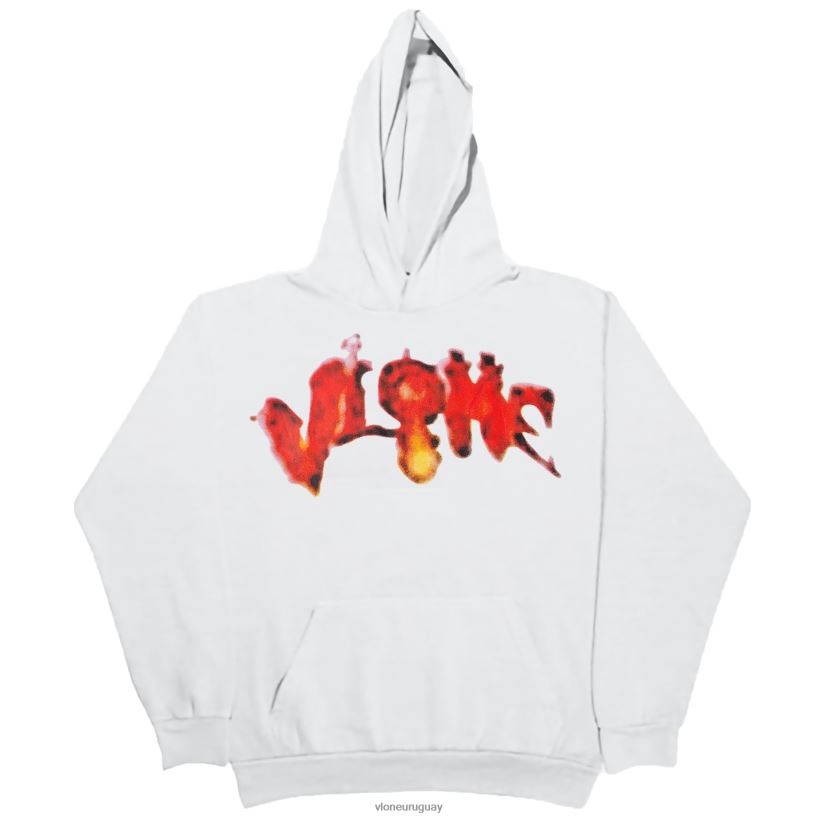 hombres Vlone sudadera con capucha de calabaza llameante de halloween blanca arriba 84H0B41