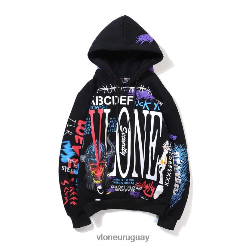 hombres Vlone sudadera con capucha graffiti negro arriba 84H0B80