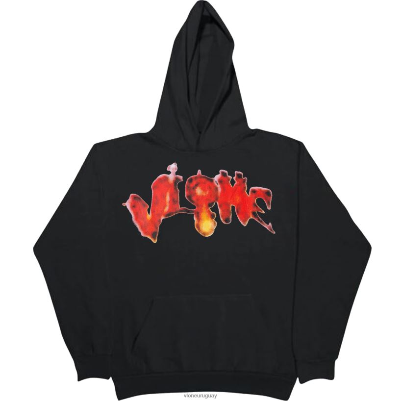 hombres Vlone sudadera con capucha negra de calabaza llameante de halloween arriba 84H0B40